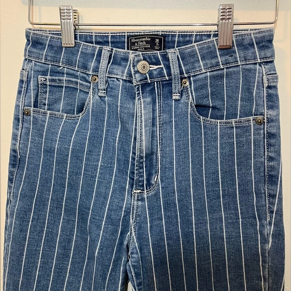 Abercrombie High Rise Pinstripe Ankle Jeans - Picture 3 of 4